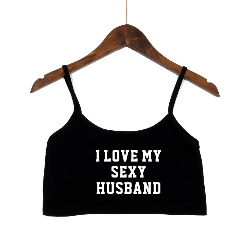NEW Arrivals 15 Patterns *I LOVE MY HOT HUSBAND* Women Fashion Outdoor Streetwear Tank Top Women Clothing Sexy Tops for Girls Sexy Seamless Sleeveless Backless Camisole Summer Beach Bar Tops