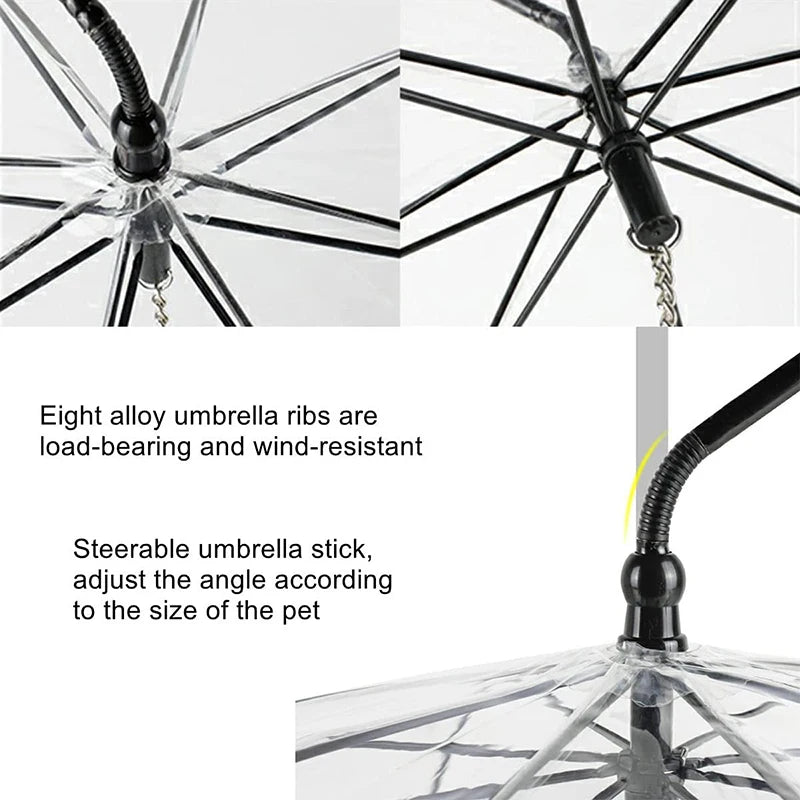 NEW Arrivals Pet Dog Sun Rain Protection Umbrella Easy View Clear Bendable Puppy Adjustable Umbrella Keeps Your Pet Dry Comfortable in Rain with Leash Set Pets Accessories
