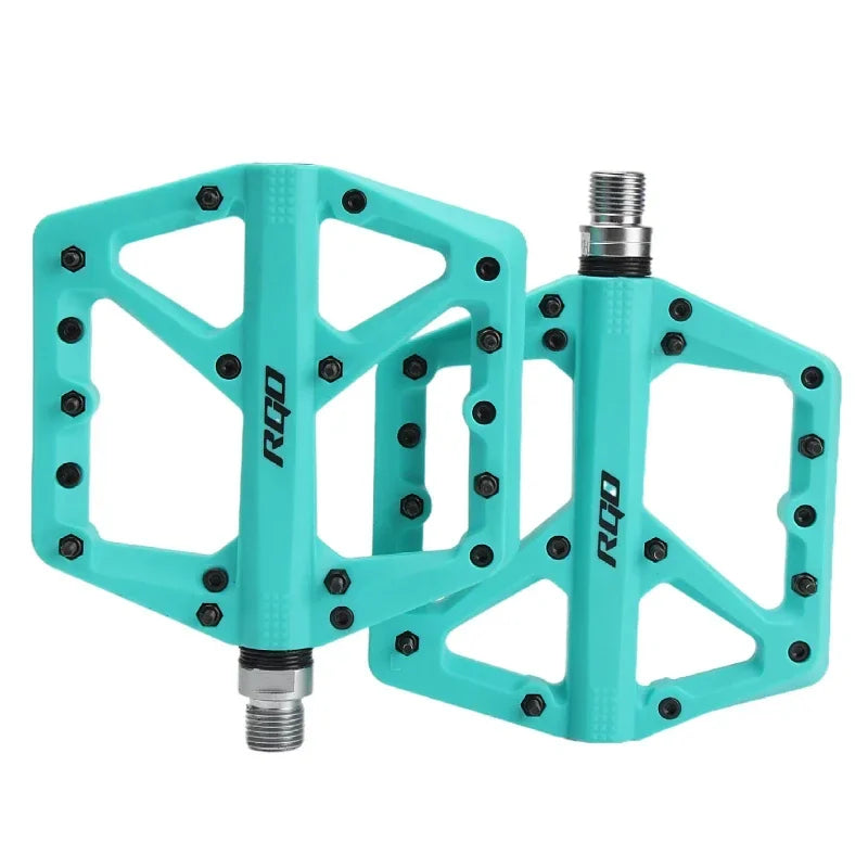 NEW RGO Bicycle Pedals MTB Nylon Platform Footrest Flat Mountain Bike Paddle Grip Pedal Bearings Footboards Cycling Foot Hold Bicycle Parts Accessories Sports Supplies