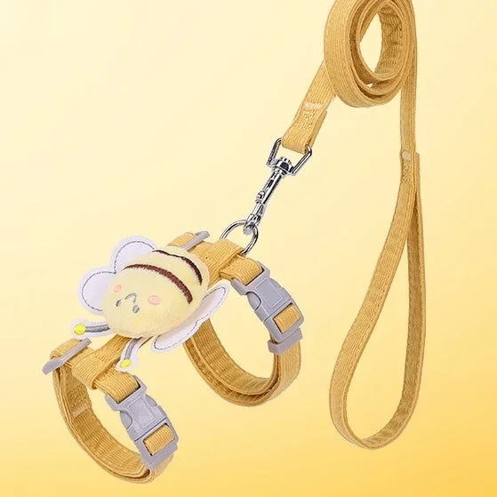 NEW Arrivals S-M Size Cat Leash Anti Breakaway Outdoor Leash Cat Carrier Adjustable Collar Bee Leash for Small and Medium Pets