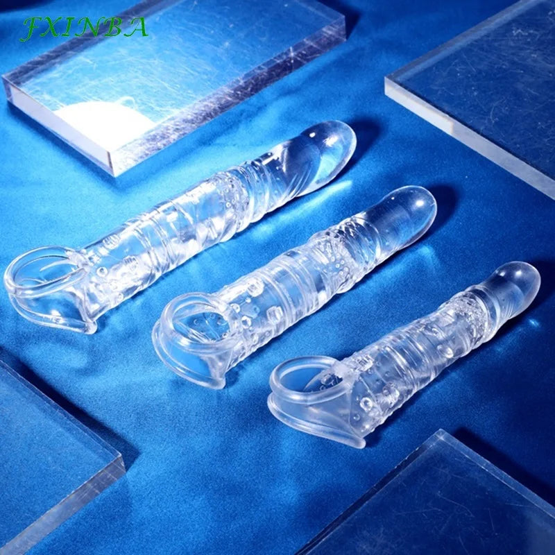 Thread Penis Extender Sleeve Soft Reusable Condoms Delay Ejaculation Penis Sleeve Adult Sex Toys For Men Dick Enlargers