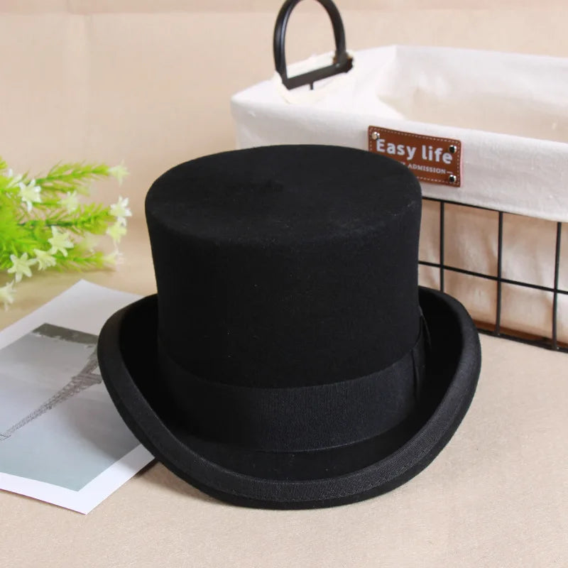 NEW Arrivals British President 100% Wool Flat Man Top Hat Fashion Fedora Hats Versatile Panama Head Cap Gentleman Cylinder Strap Steampunk Unisex Elegant Hats Tuxedos Accessories Men Luxury Fashion Clothing Supplies