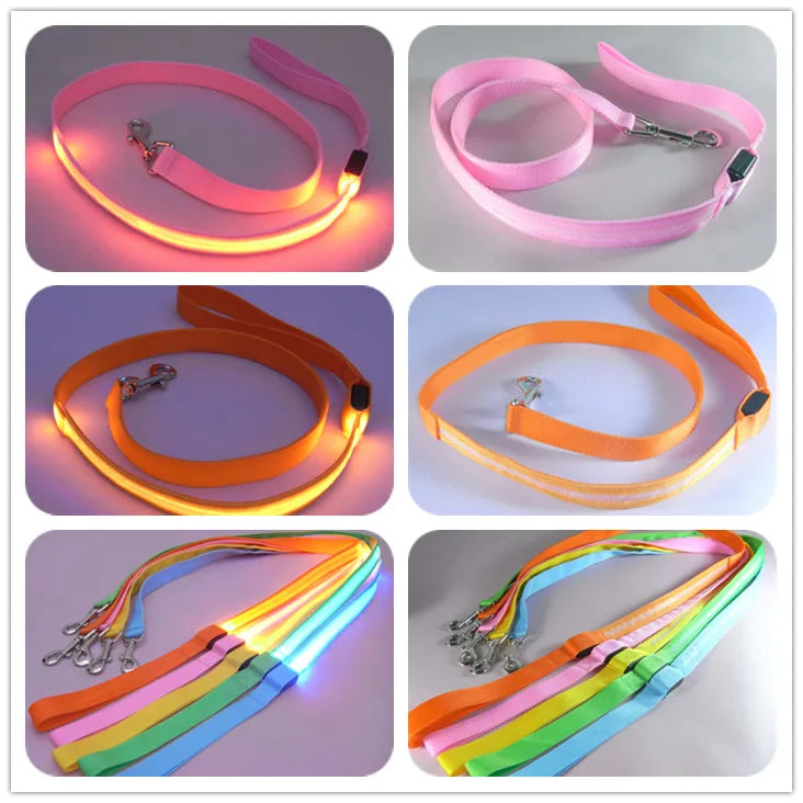 NEW LED Light Up Night Walking Dog Leash Luminous Rope Lead Leash For Dog Safety Flashing Glowing Dog Collar Harness Electronic Pet Accessories Pets Supplies