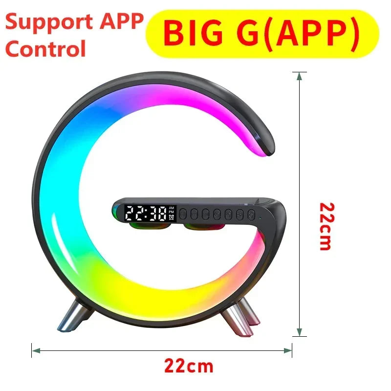 NEW Arrivals LED Smart Wake Up Light RGB Night Light with App Control, Bluetooth Speaker 15W Fast Wireless Charger Desk Lamp for Bedroom Bedside Game Room