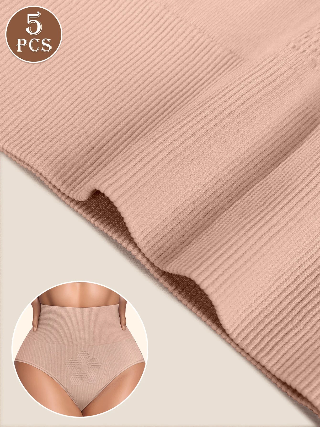 5PCS Set S-2XL Large Size Breathable Non-Stuffy High-Waisted Women's Underwear Ventilation Holes Seamless Shapewear Cooling Slimming Panties Ladies Underwear Sets