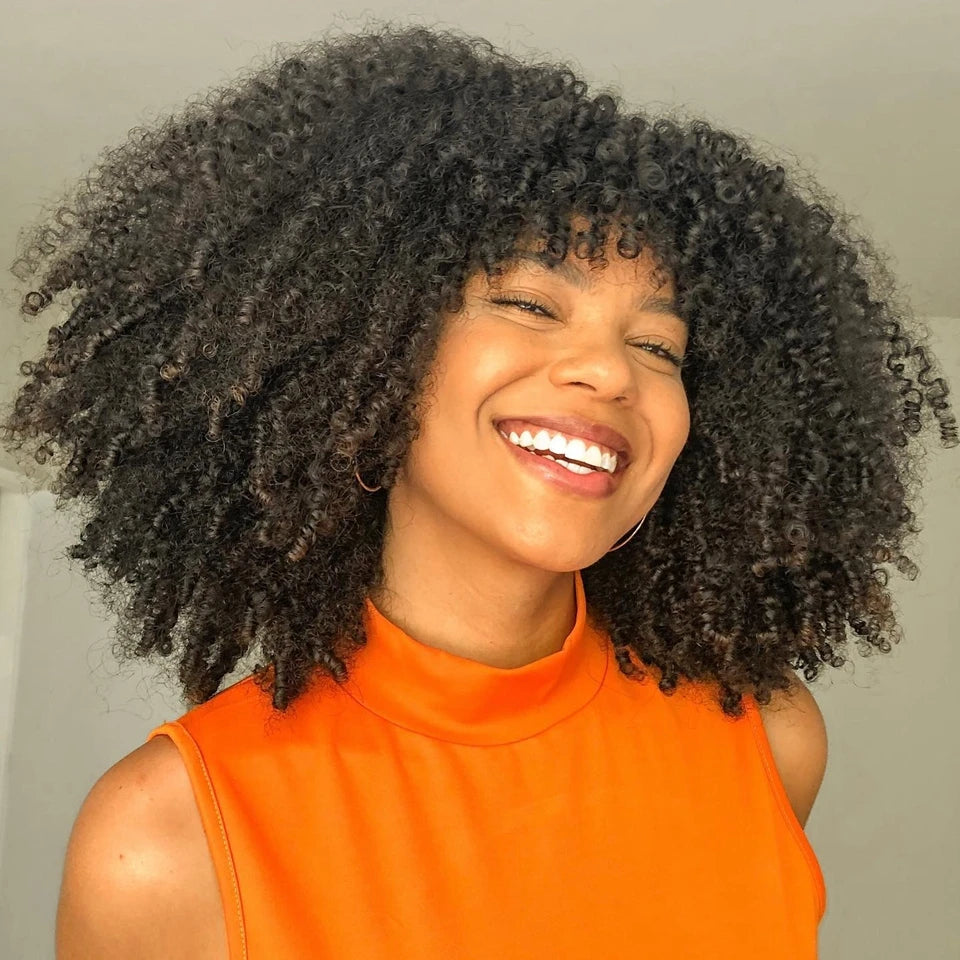 NEW Blonde and Afro Kinky Curly Bob 8-16Inc 180-250 Density Wig Human Natural Hair Machine Made Glueless Wig With Bangs Brazilian Ombre Blonde and Black Short Bob Wigs Human Hair