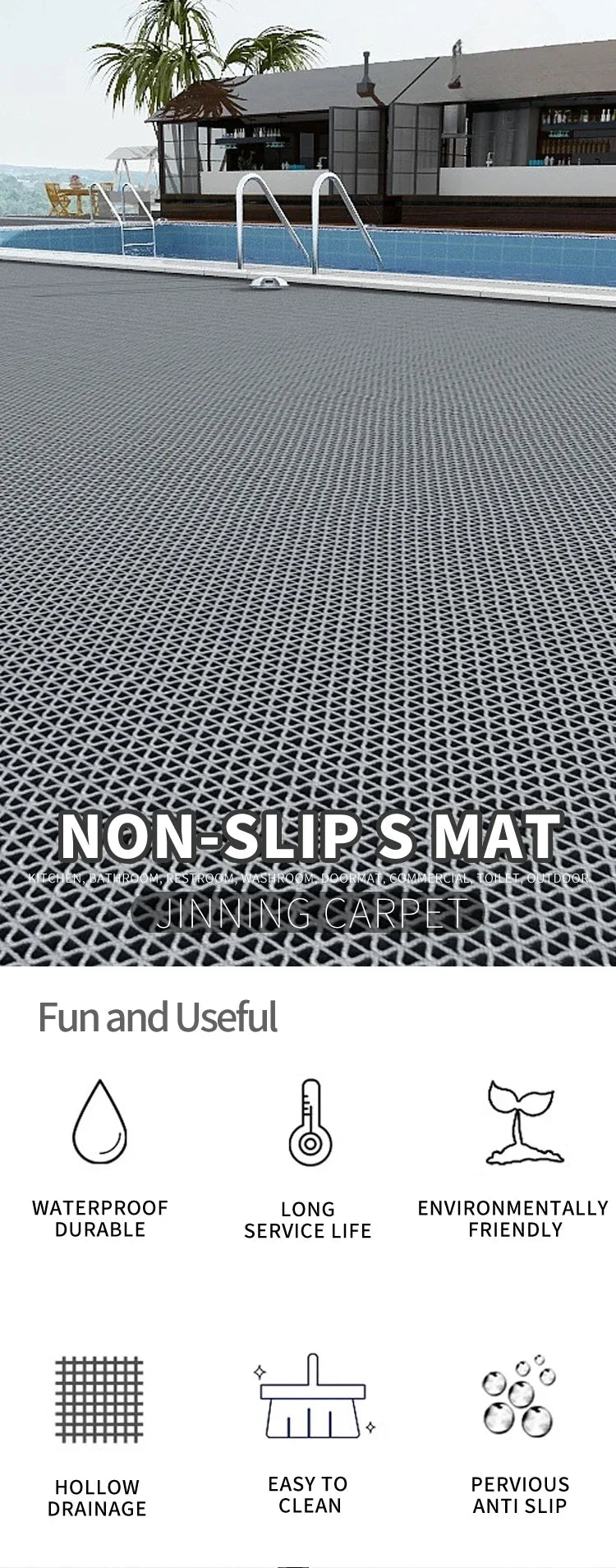 NEW 1-2-4-8PCS Set Green/Red Color 40x90CM Non-Slip Floor Mats PVC Kitchen Bathroom Shower Indoor Outdoor Water Pool Waterproof Dirt-Resistant Foot Mats Carpet Non-Slip Mats