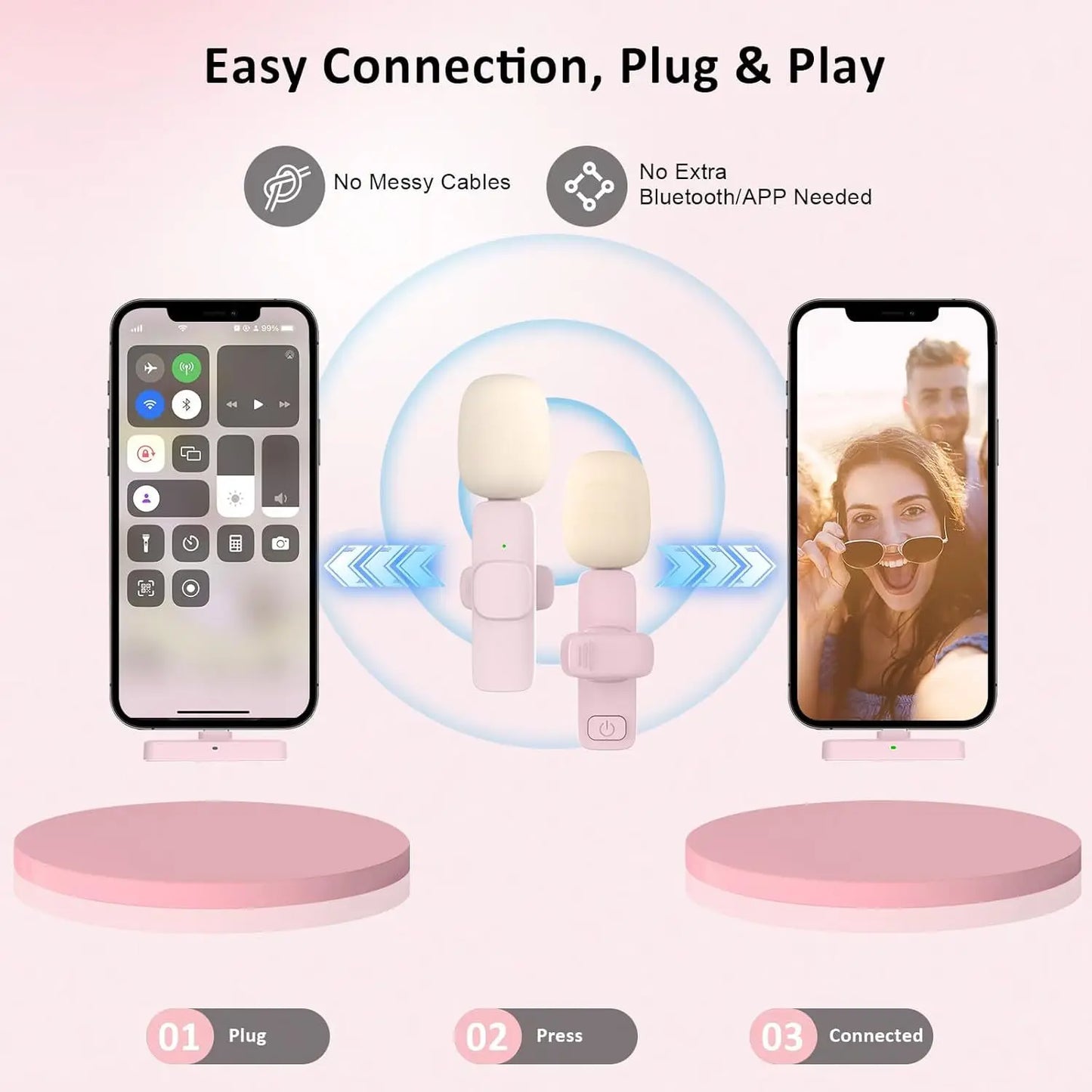 NEW Arrivals 2PCS Set Wireless Lavalier Microphone Portable Audio Video Recording Mini Microphone for iPhone Android PC Camera Live Streaming Gaming Phone Accessories