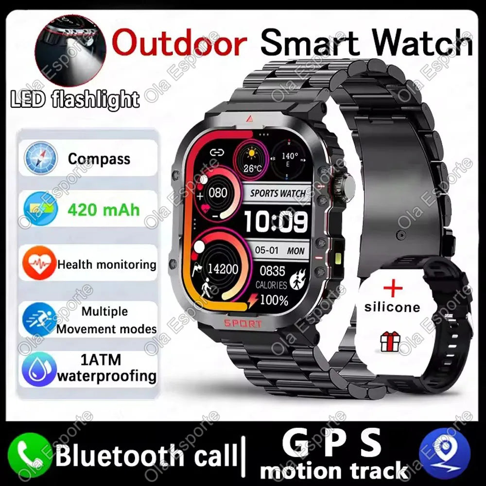 New GPS Tracker Smart Watch For Women Men Military Amole Flashlight Waterproof Outdoor Sport Bluetooth Call Smartwatch Smart Band