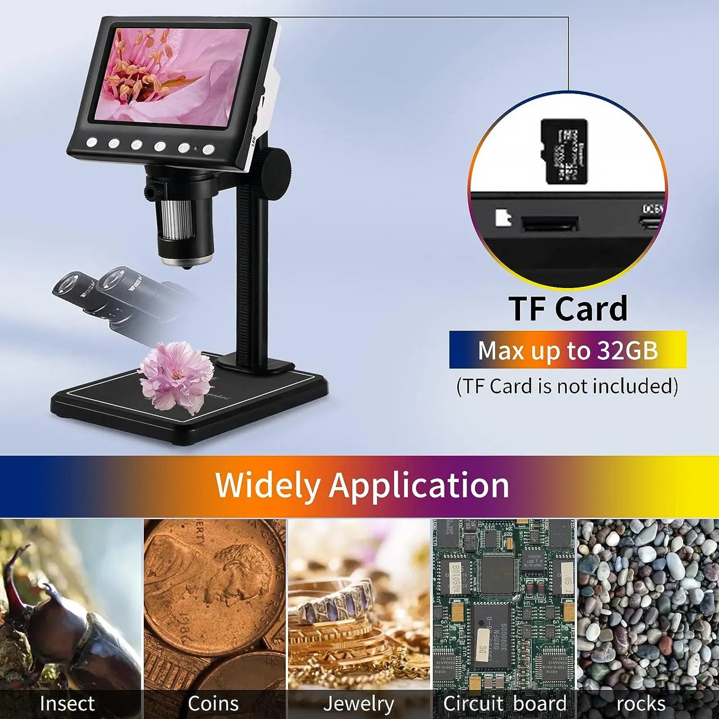 Hayve 4.3'' Digital Microscope 1600X USB Microscope 1080p Soldering Microscope with 8 LEDs Compatible with Windows/Mac OS (DM7)