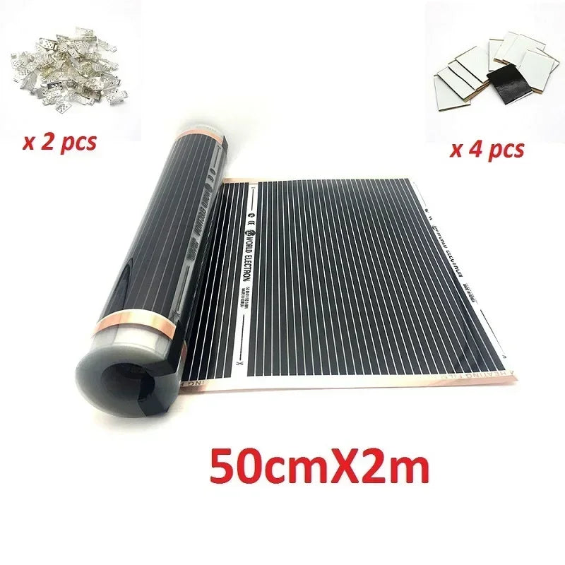 NEW Arrivals AC-220V Infrared Underfloor Heating Film 220w/m2 Warm Mat with Clamps Insulation Pastes Home Winter Heating Supplies