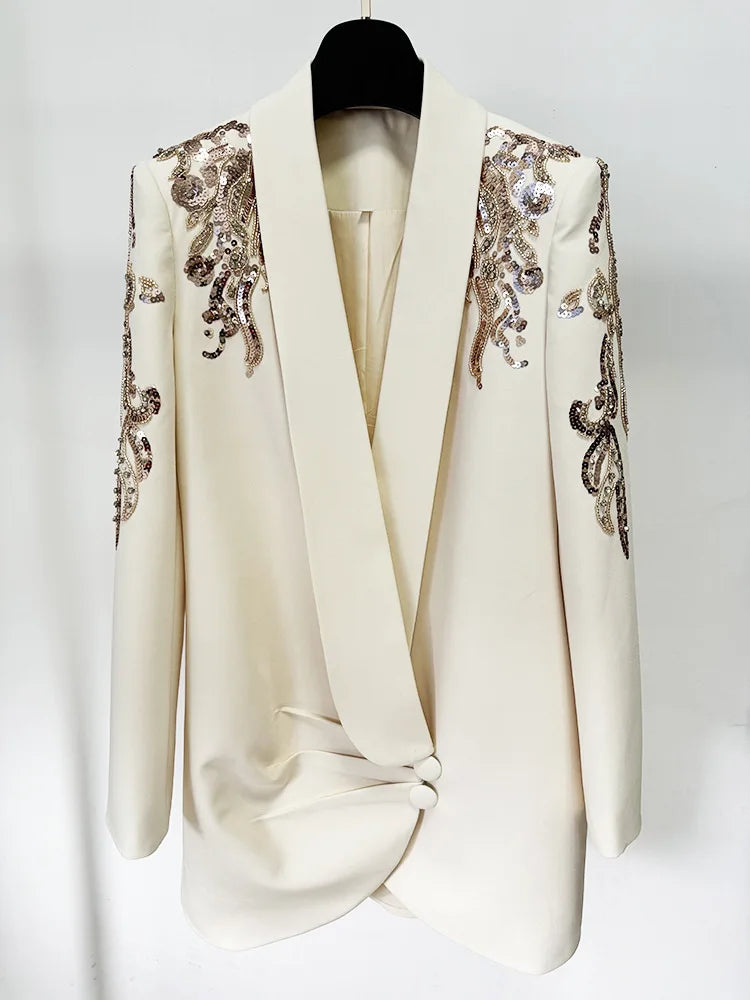 NEW Arrivals UK Size Luxury High Quality Autumn Sequins Evening Short Dress Women Long Sleeve Notched Blazer Suit Coat Evening Wedding Birthday Party Business Dinner Dresses Ladies Luxury Fashion Clothing Supplies