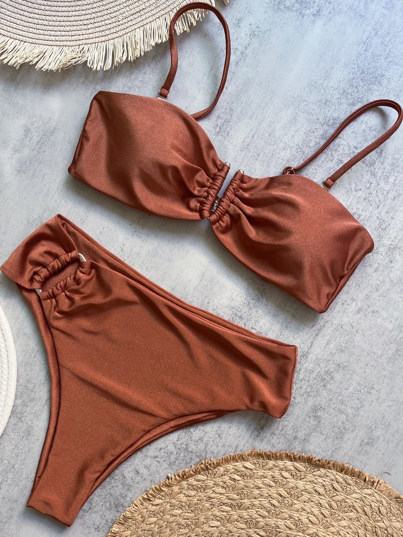 NEW Arrivals 2PCS Set UK Size 4 Colors V-Shaped Padded Female Swimsuit High Waist Bikini Women Swimwear Bikini Suit Bather Bathing Ladies Suit