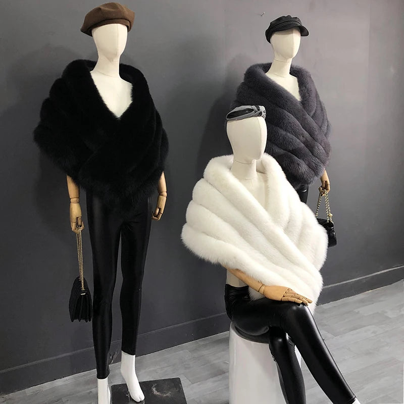 NEW Luxurious Women Ladies Real Fox Fur Shawl Vest Jacket Fluffy Fur Cape Natural Fur Poncho Fur Lady Scarf Wrap Coat Shawl Evening Wedding Party Winter Clothes Supplies Female Fashion Clothing Accessories Products