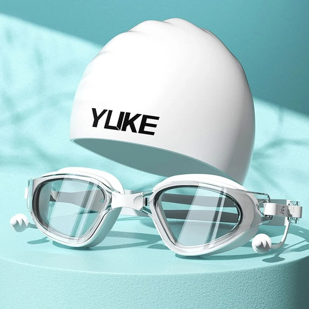 NEW 2PCS Set Anti-Fog Adult Swimming Goggles Set Adjustable with Nose Clip Silicone Swim Cap Anti-Leakage UV Protection Diving Eyewear Swimming Accessories Sports Supplies