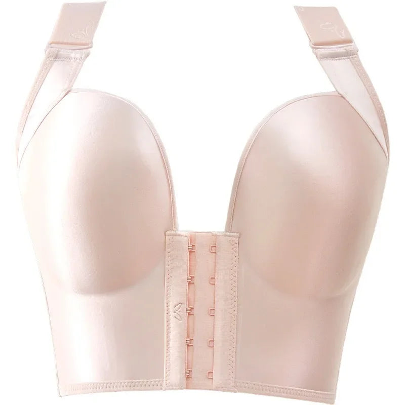 NEW Arrivals Plus Size 38(85)- 50(115) Pink/Black/Gray Colors Deep Cup Front Buckle Closure Bras Women's Hide Back Fat Full Coverage Underwear Wireless Thin Pad Luxury Shapewears