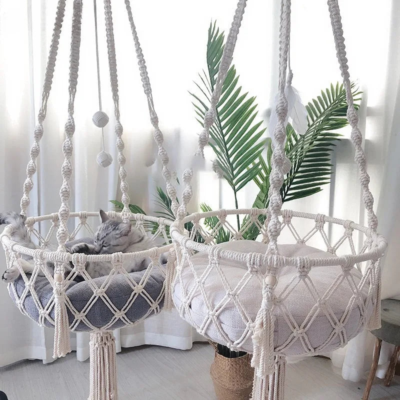 NEW!!!! Pet Hammock Cat Swing Hand Woven Cotton Rope Cats Hanging Basket Kitten Hanging String Den Indoor Pend Nest Pets Supplies