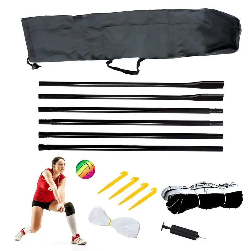 NEW Arrivals Professional Set Volleyball Kit Net Heavy Duty Sports Net Badminton Net Rack Volleyball Nets With Storage Bag + Stands Outdoor Camping Beach Volley Accessories Sports Supplies