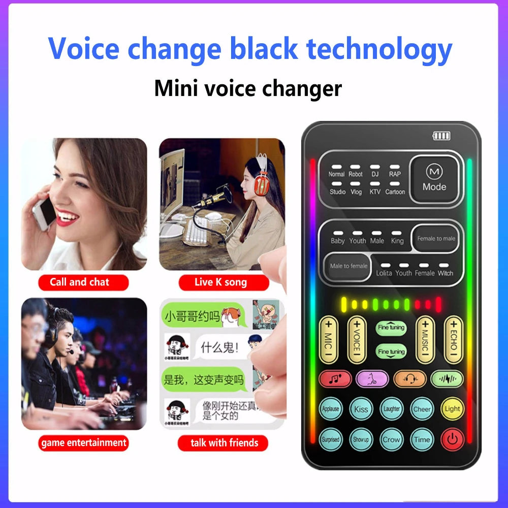 New Voice Changer Mini Portable 8 Voice Changing Modulator with Adjustable Voice Functions Phone Computer Sound Card Mic Tool