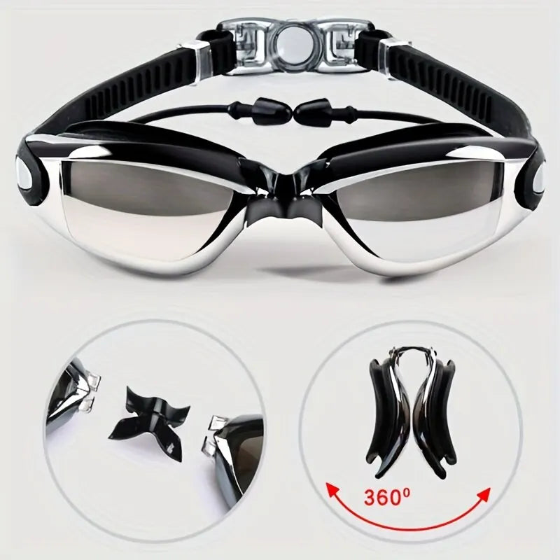 Swimming Goggles with Cap and Earplugs Men's Anti Fog UV Protection Women's and Children's Waterproof Diving Eye Protector