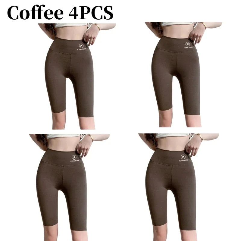 NEW Arrivals 4PCS Set 5 Colors Women's Summer Shark Bottom Pants Riding Running Sports Shorts Elastic Yoga Pants High Waisted Hip Lifting Women Sports Apparel Sets