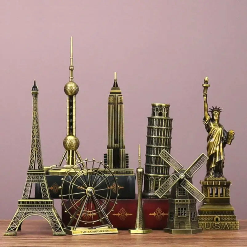 NEW Arrivals 30 Kind Metal Handicrafts Pisa Tower Egyptian Pyramids Building Model Taj Mahal Empire State Building Ornaments Architects Gifts Home Office Decoration Supplies