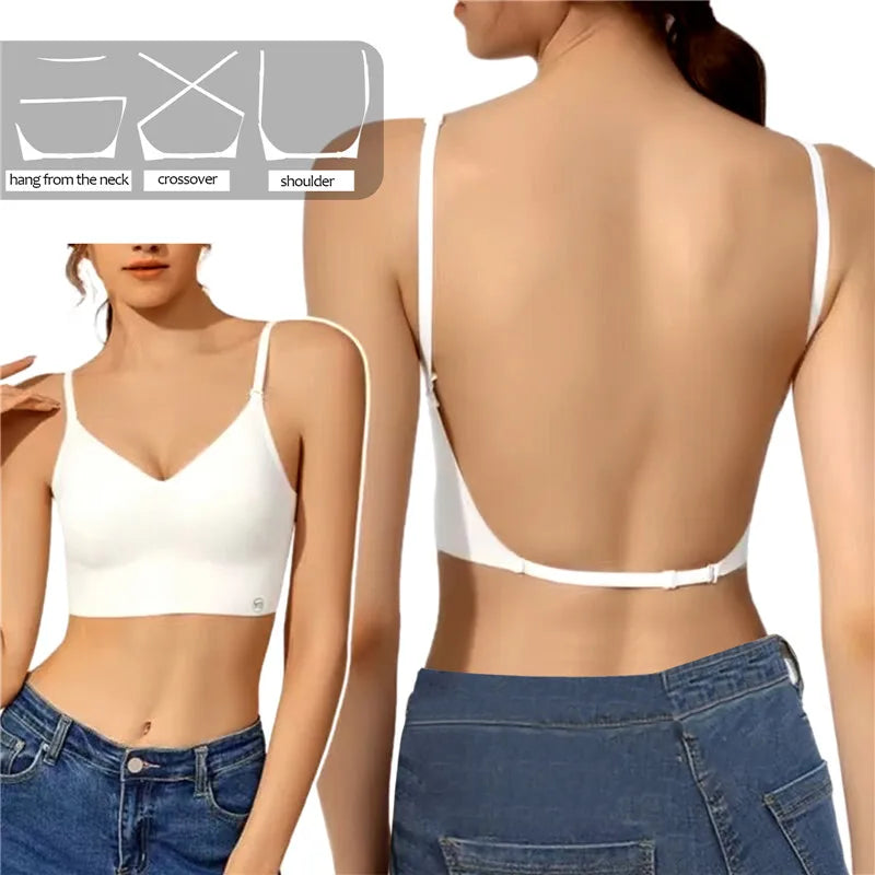 NEW Arrivals 3 Colors Sexy U-Shaped Back Lingerie Female Inner Wear Summer Thin Without Trace Backless Triangle Cup Polymerization Bra Girls Sexy Underwear Supplies