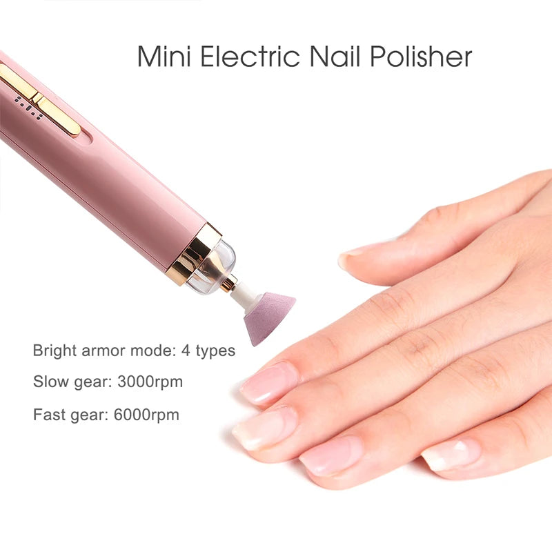 Mini USB Electric Nail Grinder Drill 5 In 1 Nail Polishing Machine Nail File With Light Portable Mini Electric Manicure Art