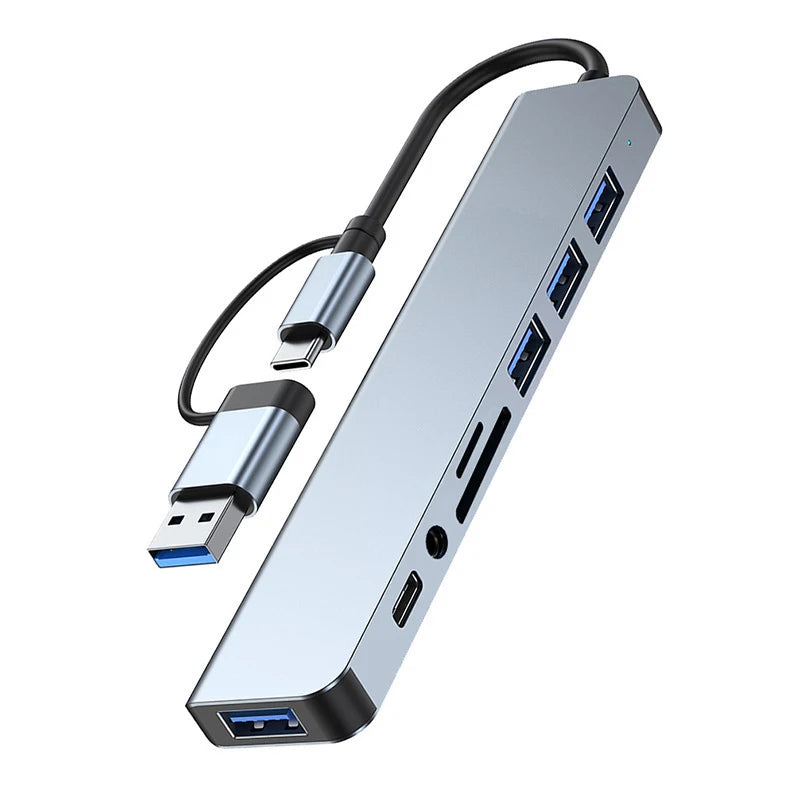 NEW Arrivals 8 in 2 USB +Type C HUB Docking Station with 3.5mm Audio Jack Adapter Micro SD Card Reader Laptop Tablet Phone Disk Converter Computer Accessories Electronic Supplies