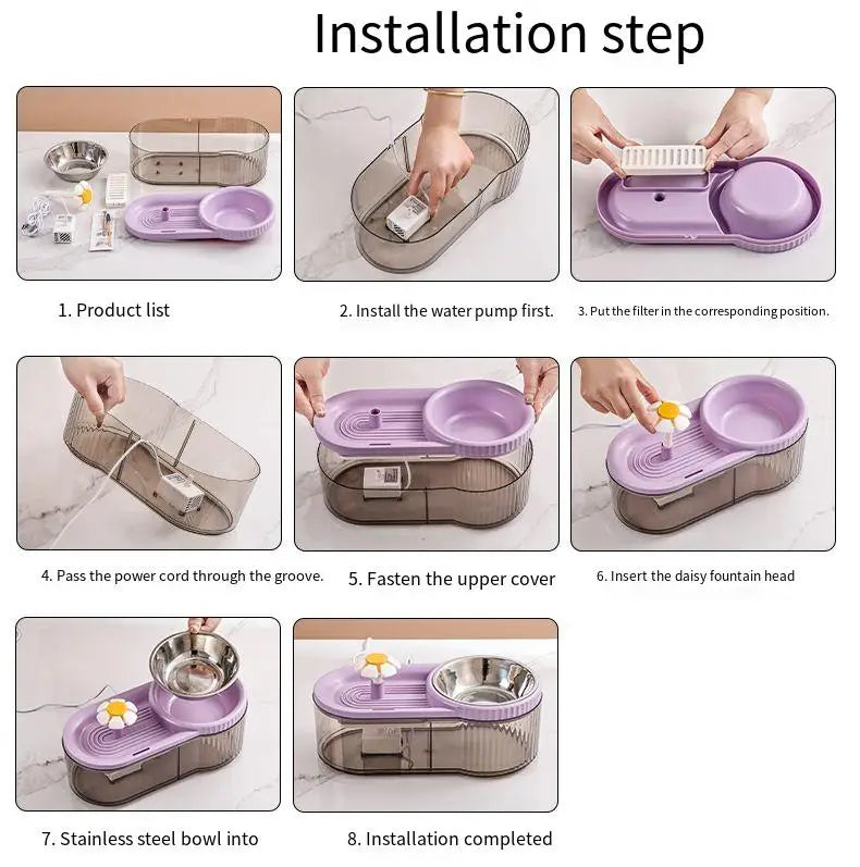 Pet Automatic Feeding Water Fountain Pet Circulating Flow Water Dispenser Large Capacity Cat and Dog Feeding Water and Food Bowl