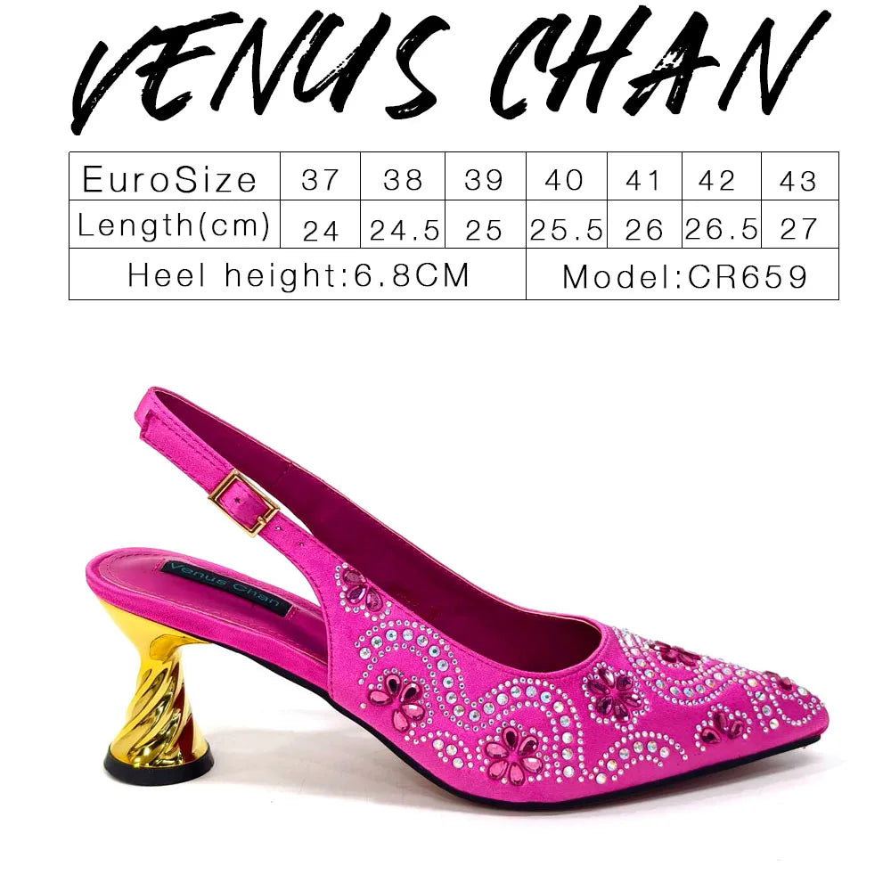 Newest 8 Colors INS Style FUCHSIA Color Elegant Low Heels Nigeria Popular Design African Ladies Shoes And Bag Set for Wedding Birthday Party Night Business Dinner Ladies Luxury Fashion Apparel Accessories Shoes Products