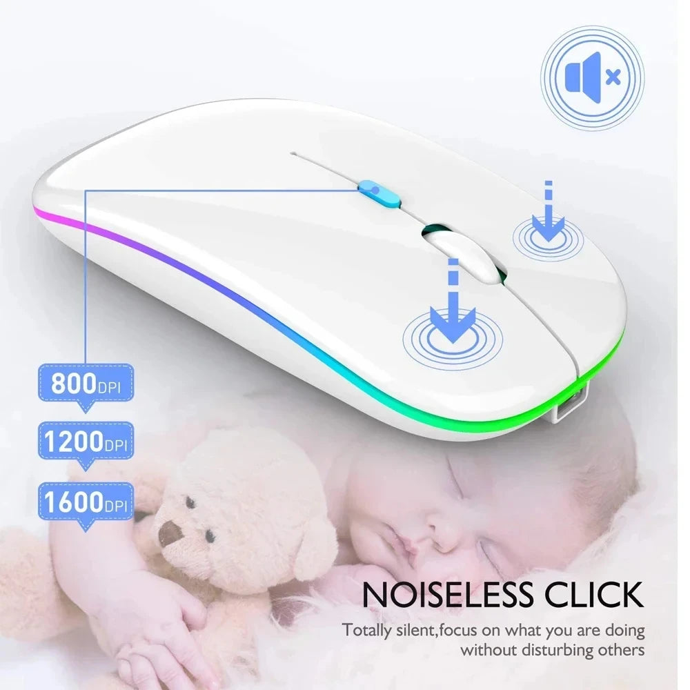 NEW Wireless Mouse Rechargeable Silent LED Backlit Mice PC Laptop Computer Mouse 2.4Ghz Receiver Bluetooth Dual Mode Optical Mice Computer Accessories Electronic Supplies