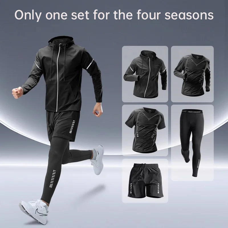 NEW Arrivals 5PCS Set S(50-60Kg-3XL(100+Kg) Plus Size Running Fitness Clothes for Men Spring Autumn Winter Morning Running Speed Dry Cycling Sports Set