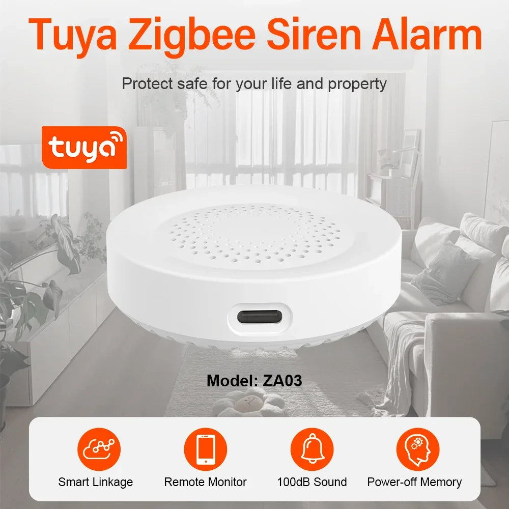 TUYA ZIGBEE Siren Alarm For Smart Home Security 100db Speaker Works With Alexa Yandex Alice Require Hub.