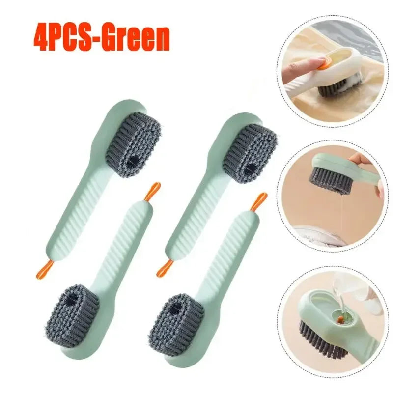 NEW Arrivals 4PCS Set Green/White Fashion Multifunction Shoes Sport Sneakers Boots Brush Soft Bristled Liquid Filled Up Wash Shoe Cleaning House Accessories Clean Kitchen Tools