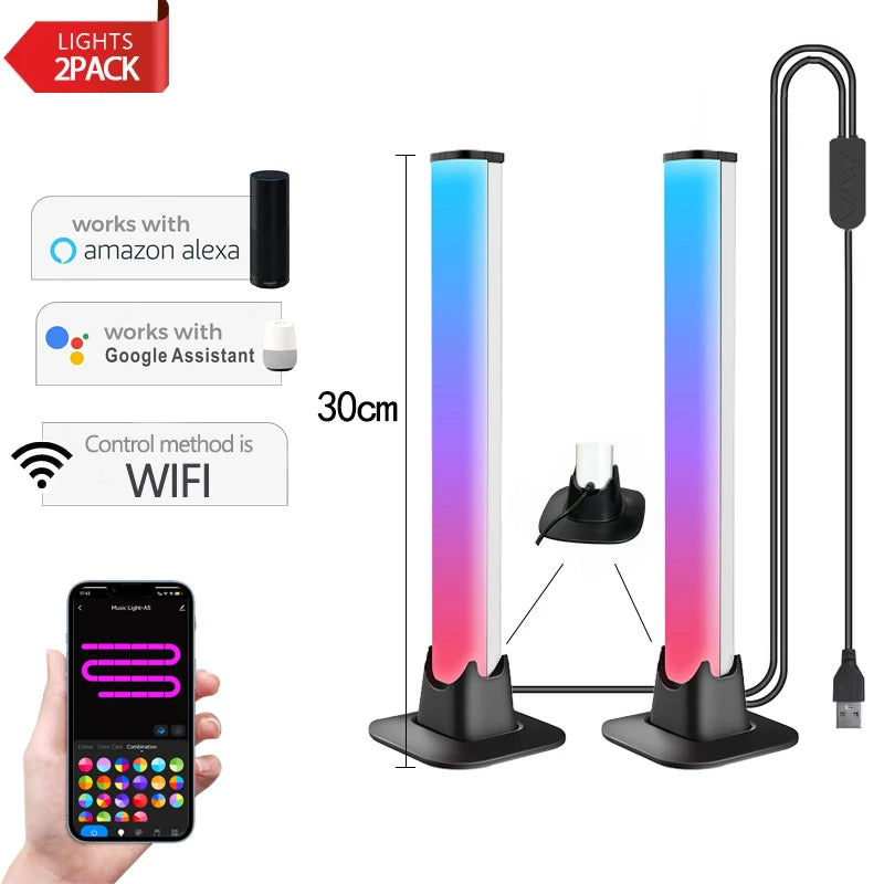 NEW Arrivals 30/55cm RGB Backlight Bar Desktop Atmosphere Light LED Music Rhythm Sensing Decoration Lamp Gaming Bedroom Festival Night Light