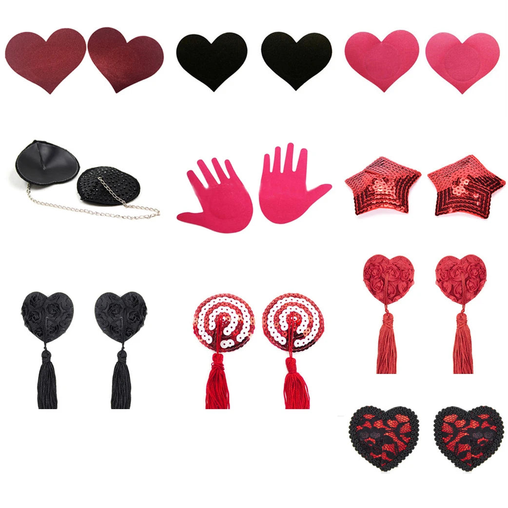 1 Pair Sexy Heart Shape Bra Nipple Cover Pasties Stickers Women Lingerie Sequin Tassel Breast Bra Nipple Cover Self Adhesive Ho