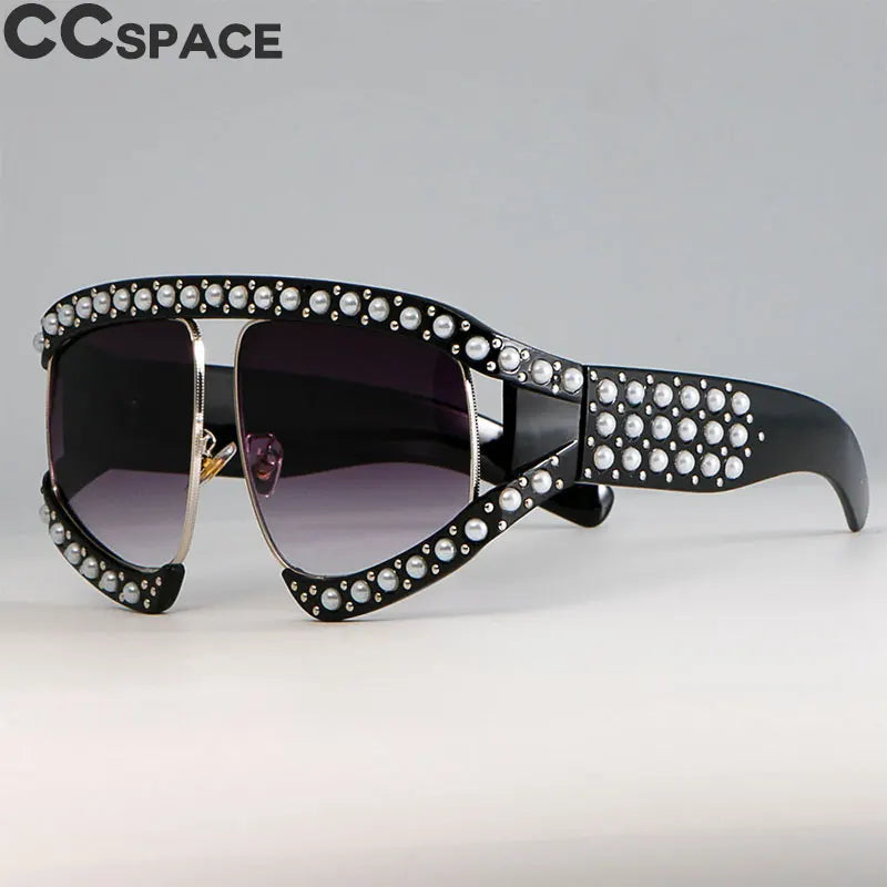 Luxury Space 45448 Goggles Sunglasses Women Luxury Shades Pearl Glasses Frame Red Mirror Glasses Oversized UV400 Brand Glasses Female Eyewear Supplies Sunglasses Products