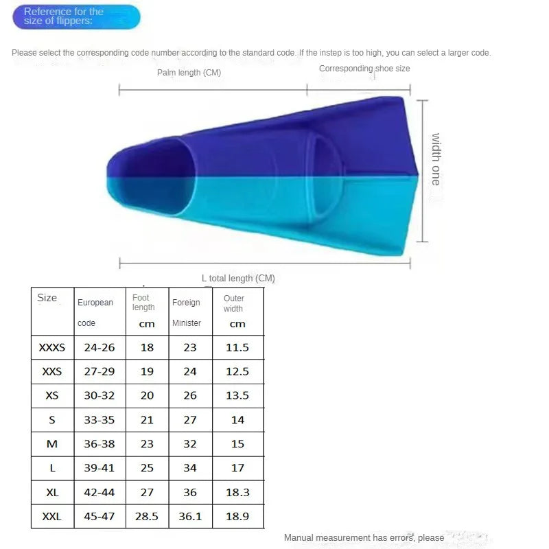 NEW Children's XXXS(24-26) Adults 2XL(45-47) Size 5 Colors Flipper Swimming Diving Flipper Adult Split Flipper Male and Female Swimming Frog Shoes Scuba Water Shoes Diving Flippers