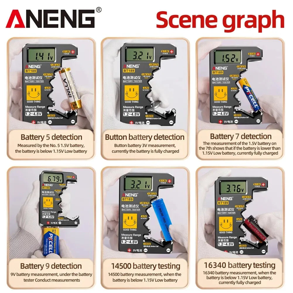NEW Arrivals BT189 Button Cell Battery Tester 9V N D C AA AAA Universal Household LCD Display Battery Tester Power Bank Detectors Tools