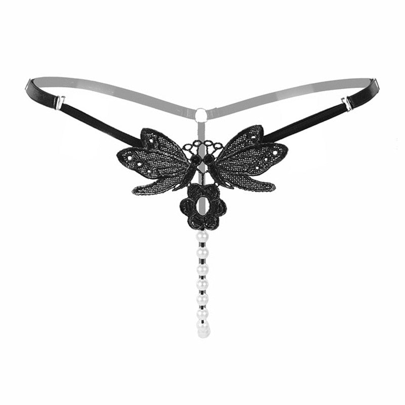 Pearl Massage Sexy Thong Hot Lace Embroidery Transparent Panties Women Sexy Lingerie Low Waist Hollowed Out T-back Femme Tangas
