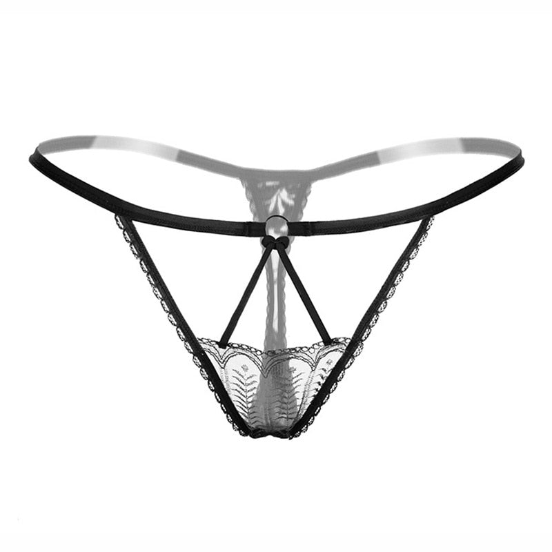 Pearl Massage Sexy Thong Hot Lace Embroidery Transparent Panties Women Sexy Lingerie Low Waist Hollowed Out T-back Femme Tangas