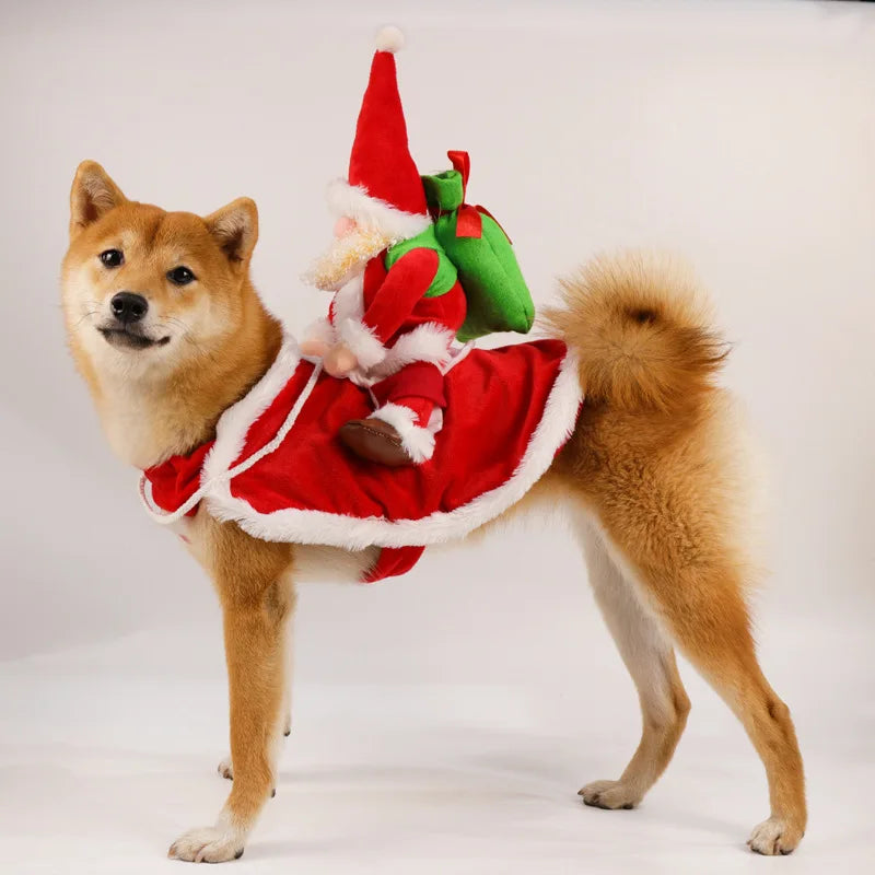 Dog Costume Christmas Dog Clothes Funny Riding Santa Claus Suit for Small Medium Large Dogs Holiday New Year Puppy Gift Clothing Coat