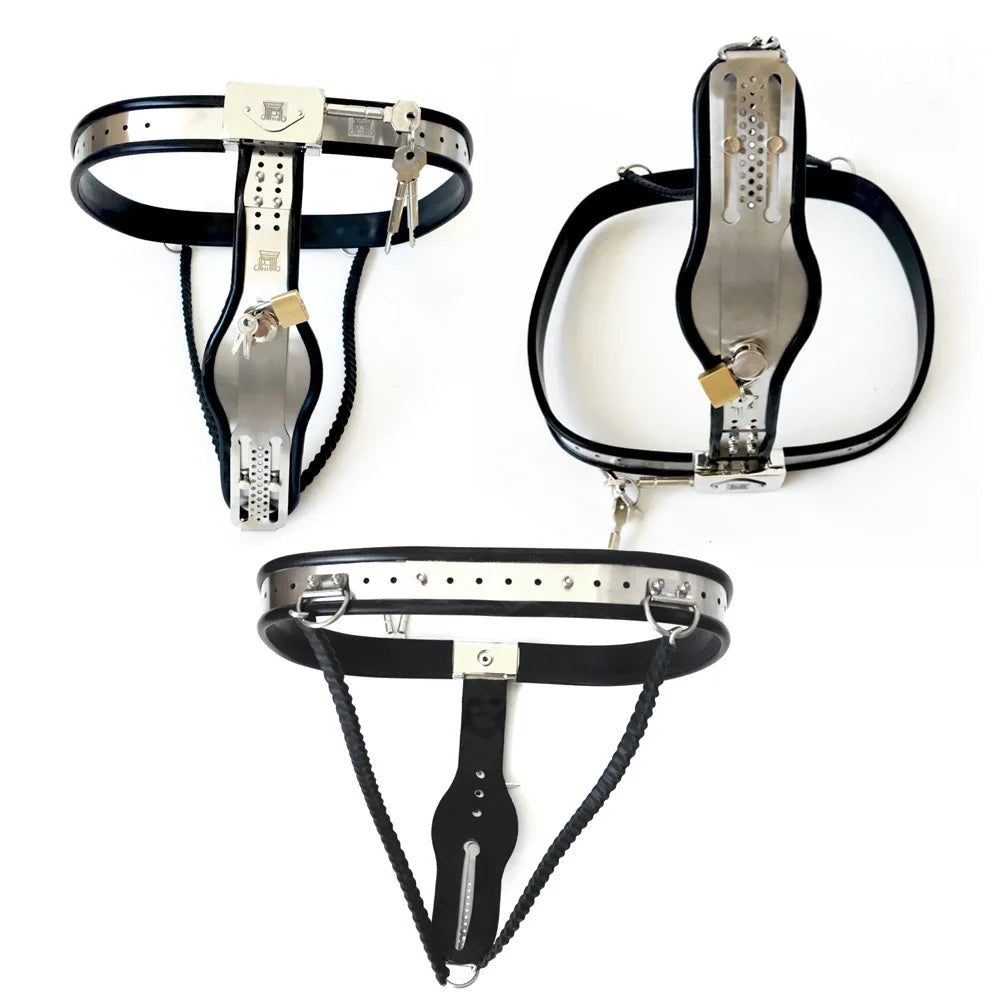 4 Colors Stainless Steel+Silicone Female Chastity Belt BDSM Bondage Harness Strap On Panties Chastity Lock Device Sex Toys For Woman Fetish Supplies
