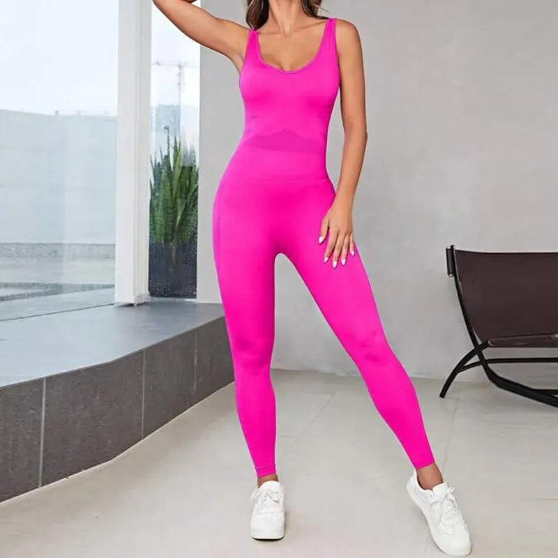 Solid Sleeveless Backless Low Neck High Waist Bodycon Jumpsuits For Women Casual Rompers Activity Jogger Suits Backless Bodysuit