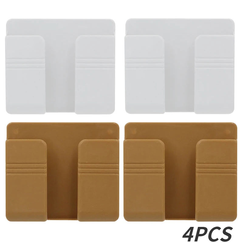 NEW 4PCS Set White/Brown Color Multifunction Punch Free Wall Mounted Storage Box Organizer TV Remote Control Mounted Mobile Phone Plug Charging Holder Bathroom Home