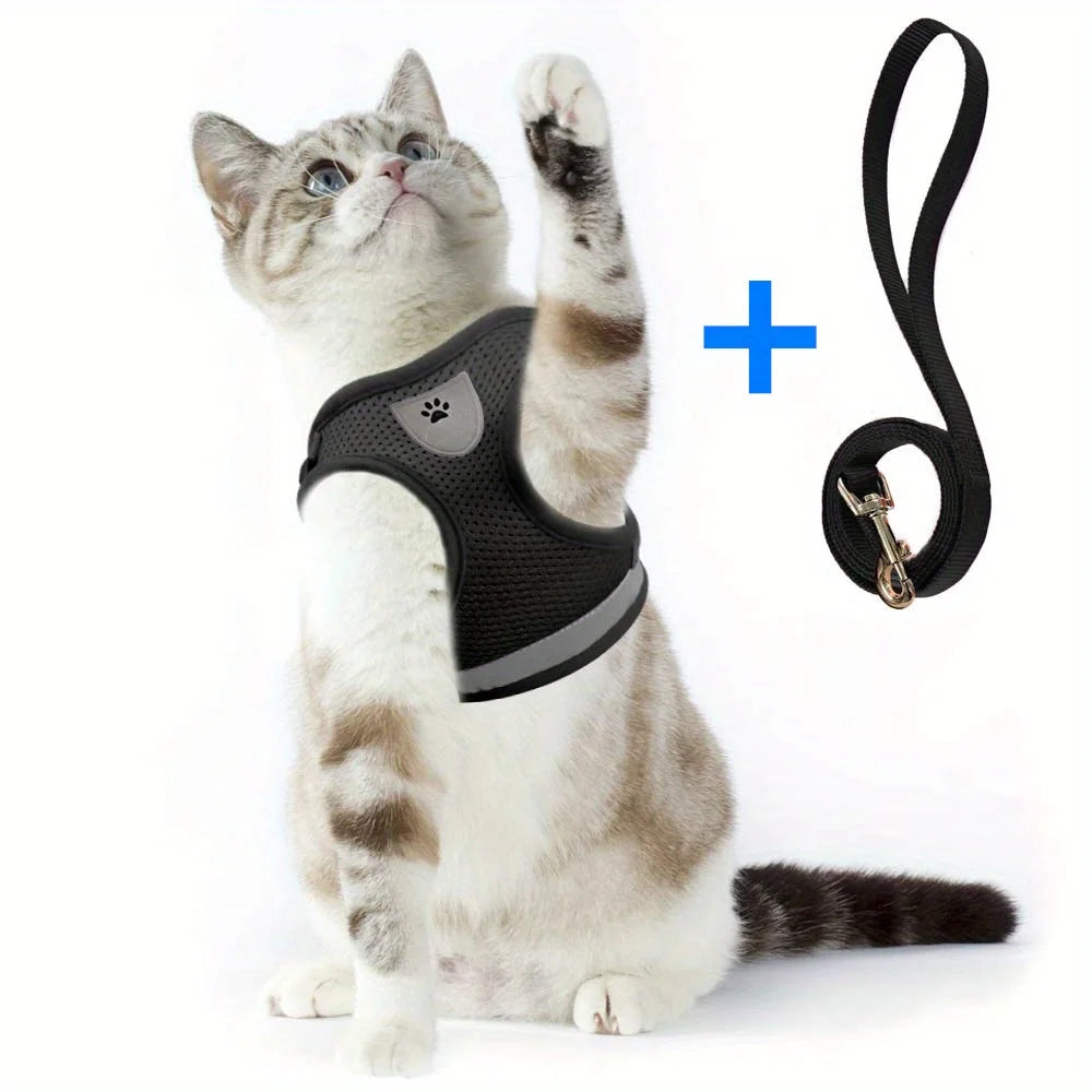 NEW Arrivals Breathable Cat Harness And Leash Escape Proof Pet Clothes Kitten Puppy Dogs Vest Adjustable Easy Control Reflective Cat Harness Pets Safety Accessories