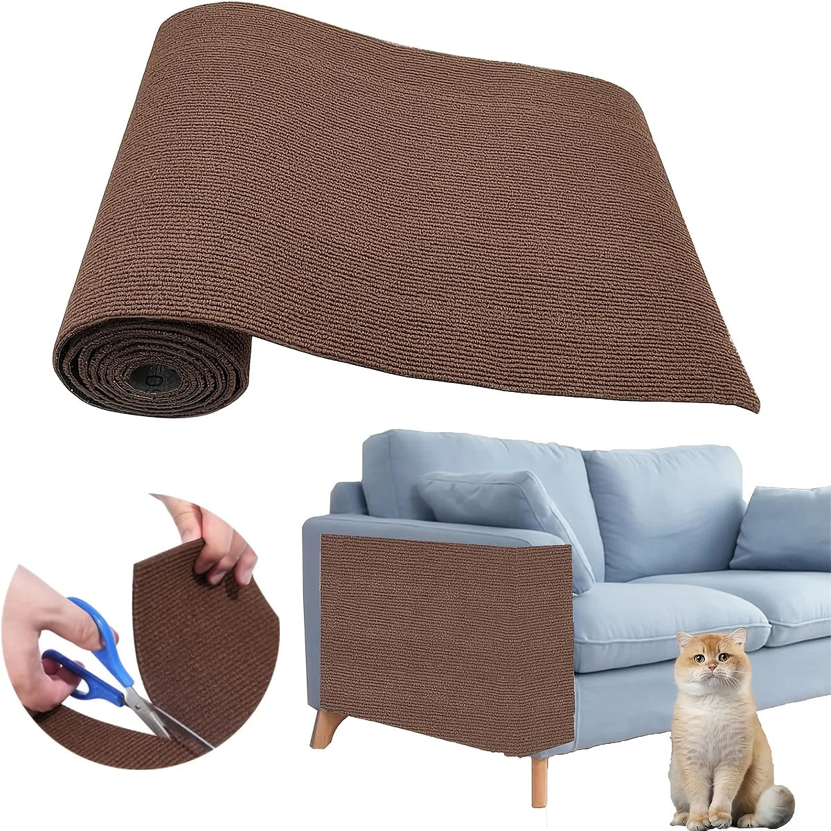 1 Piece of Self-Adhesive Cat Scratching Pad, Wear-Resistant Corner Pad, Multifunctional Self-Adhesive Carpet, Cat Climbing Frame, Cat Scratching Board, Stair Pad, Durable Furniture Protective Cover, Cuttable Sofa, Chair and C