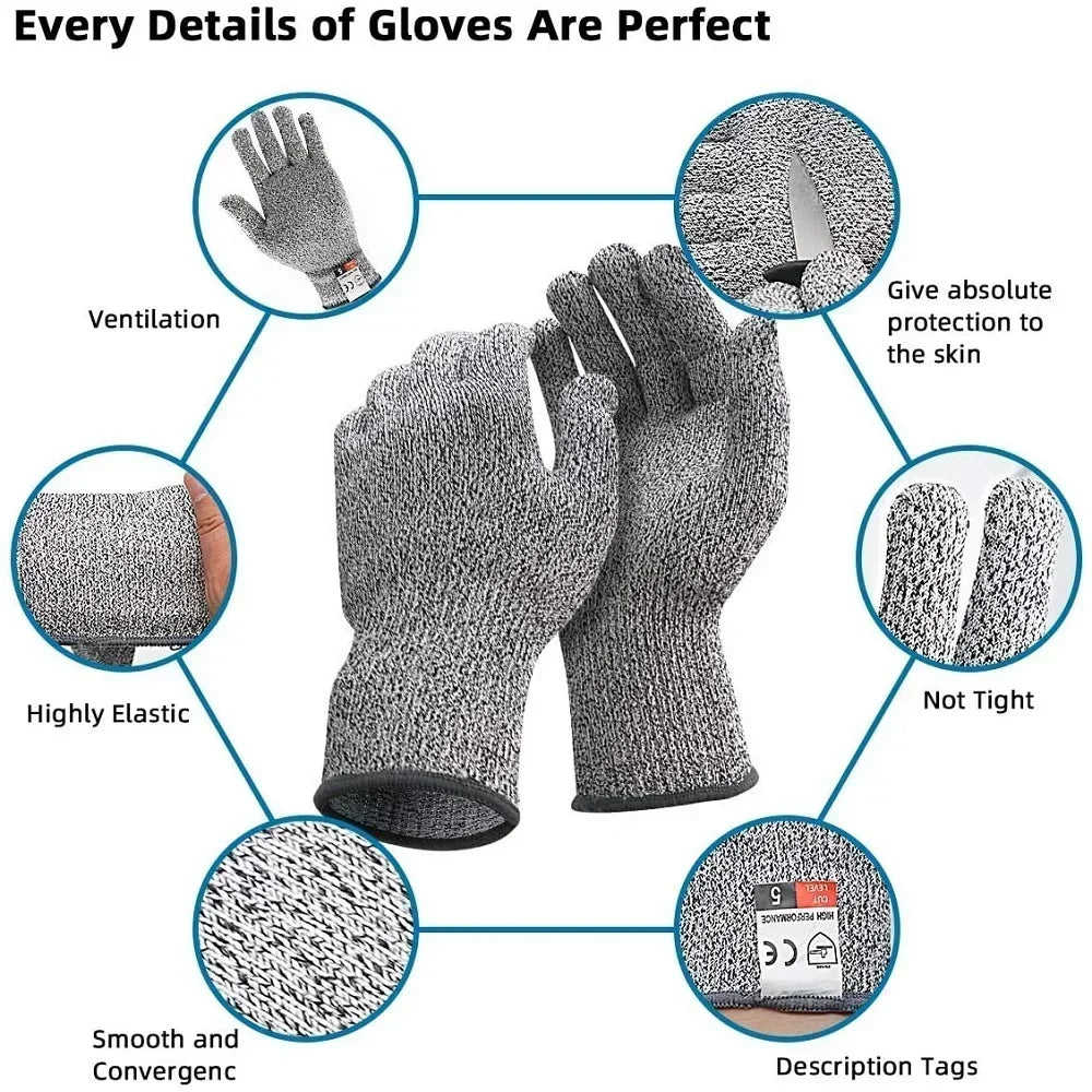 NEW Arrivals XXS-XL Size Level 5 Safety Anti Cut Gloves High-Strength Industry Kitchen Gardening Anti-Scratch Anti-Cut Glass Cutting Multi-Purpose Top Quality Class 5 Gloves