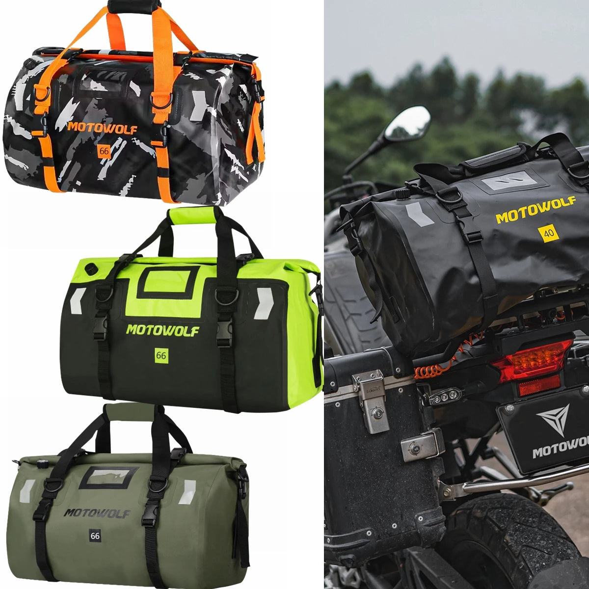 Universal Bicycle Motorcycle Waterproof Tail Bags Back Seat Bags Cycling Camping Travel Bag Motorbike Scooter Sport Luggage Pack 66L 40L